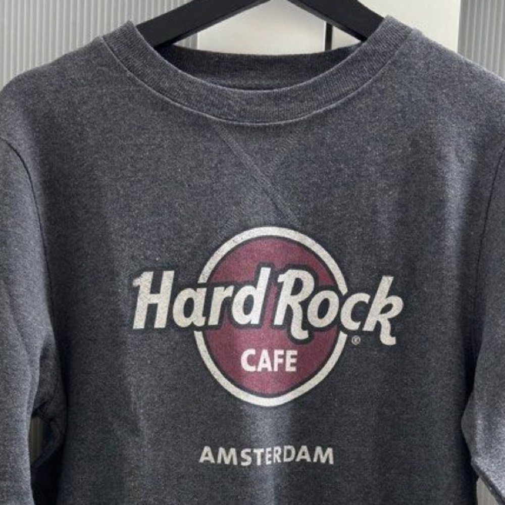 Hard Rock Cafe Amsterdam Cotton Charcoal Gray Crew Pullover Sweater Medium